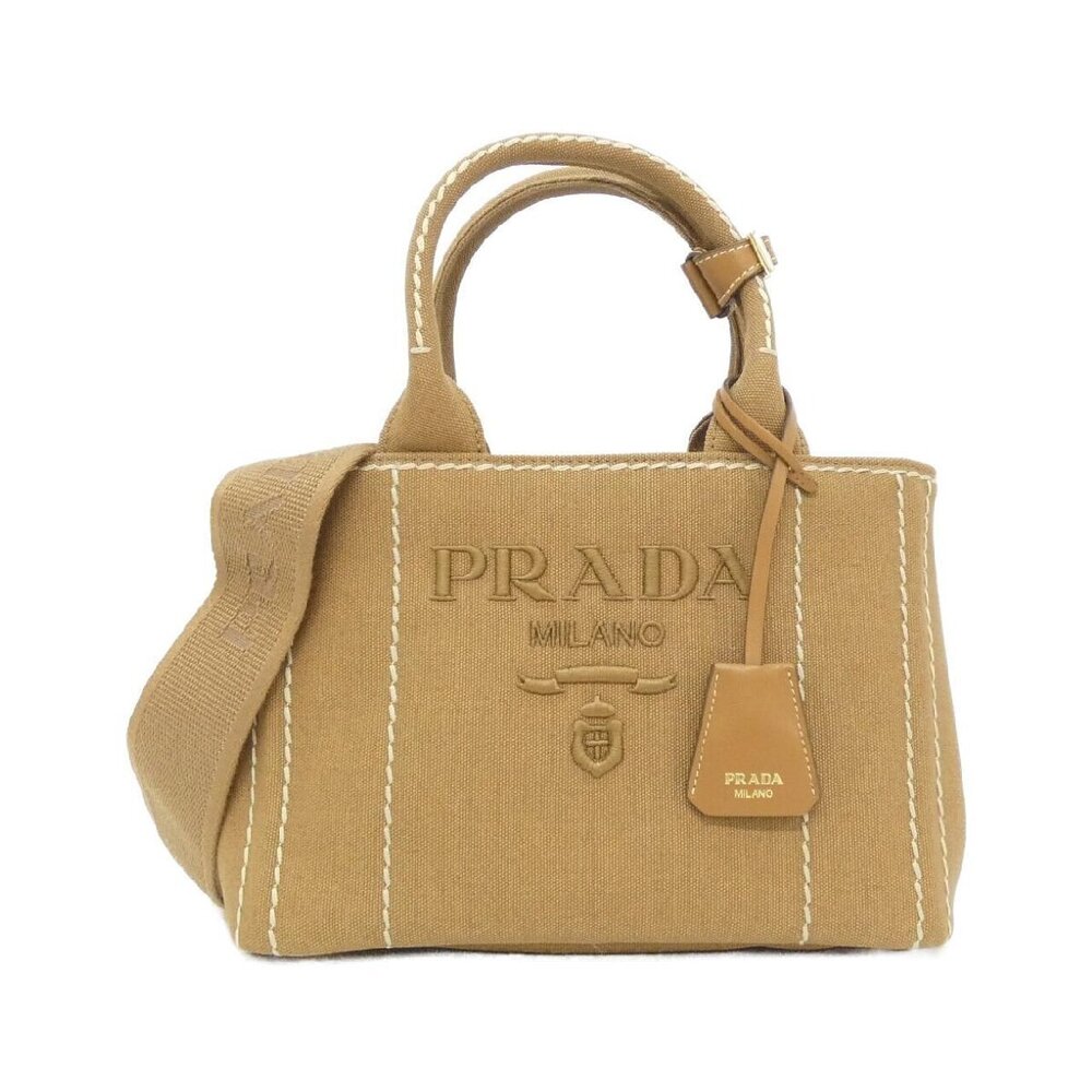 Prada Jardiniere canvas handbag Tabacco Tan Brown